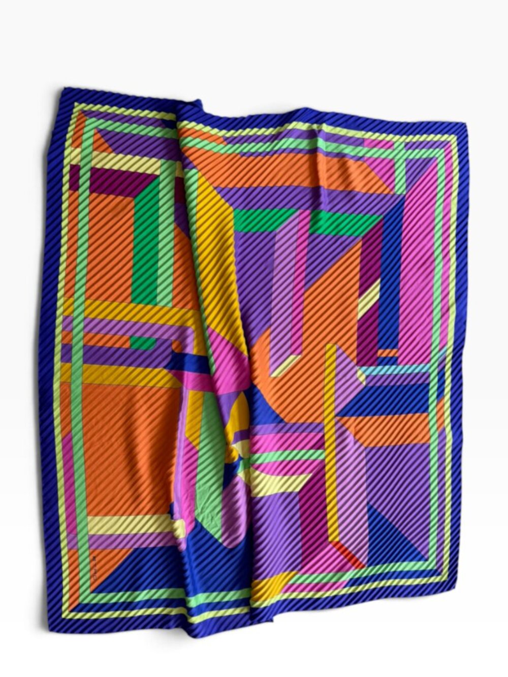 ETRO Milano Pleated Silk Scarf 35” Multicolor Geometric Made in Italy - Picture 2 of 6